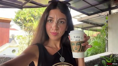 horny CUMWALK in STARBUCKS - suck off in Public Toilet, drinking coffee with jizm